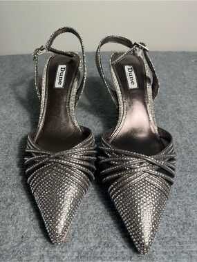 Dune Metallic Silver Crystal Slingback Heels